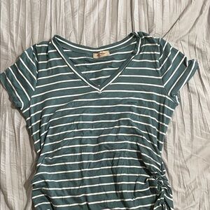 Teal Striped V-Neck Short Sleeve Top